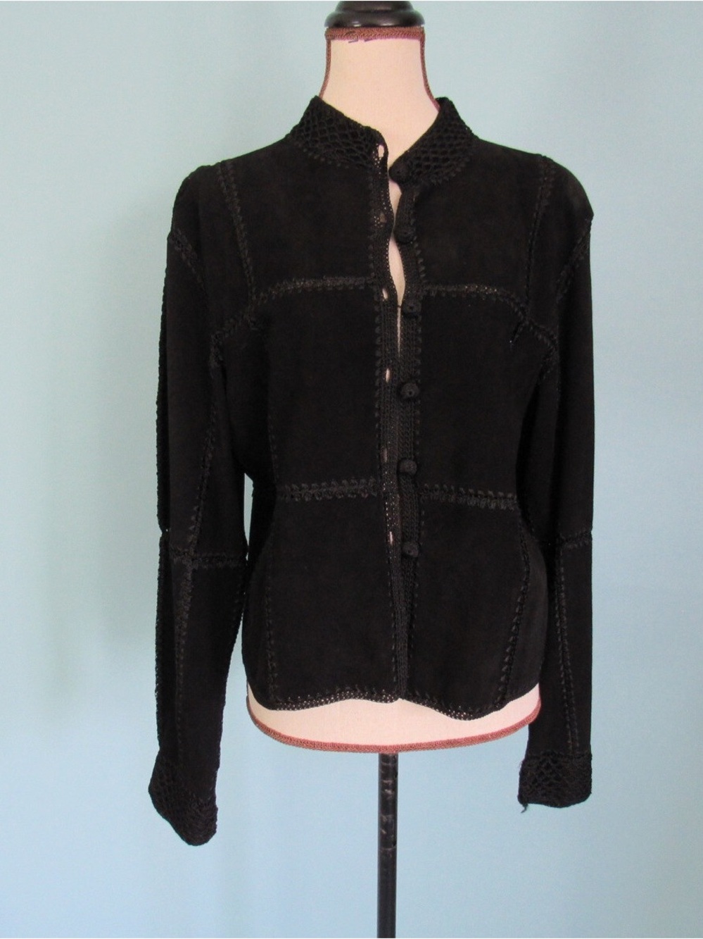 S.M.H Black Women's Suede Patchwork Button Jacket